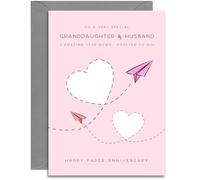 Granddaughter & Husband 1st Anniversary Card - Paper Wedding Anniversary Card - Paper Planes Design - A5 Size Card with Grey Envelope