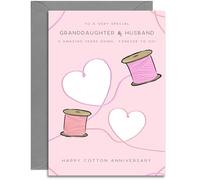 Granddaughter & Husband 2nd Anniversary Card - Cotton Wedding Anniversary Card - Cotton Reels Design - A5 Size Card with Grey Envelope