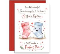 Granddaughter & Husband 2nd Anniversary Card - Cute Pair of Socks - 2nd Cotton Anniversary Card - A5 Size Card with Red Envelope