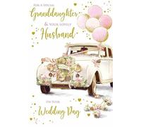 GRANDDAUGHTER & HUSBAND Wedding Card from the From the heart Wedding Collection Elegant gold edged finish