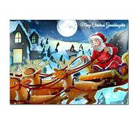 Granddaughter Merry Christmas Card for Girls - Unique 10.55" X 7.87" Removable Interactive Colouring Sheet - Santa Claus & Reindeer - Special Child's Father Xmas Greetings - Kids Fun Cute Cool Design