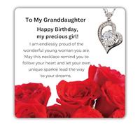 Granddaughter Necklace Sterling Silver Heart Pendant Necklace, 1 Carat Moissanite 925 Hallmark with Message Card, Gift for Birthday Graduation Christmas Gifts for Her (To My Granddaughter Birthday)