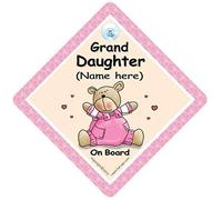 Granddaughter On Board Car Sign, Pink Bear Quilt, Personalised Baby On Board Sign, Custom Baby on Board Sign 14cm x 14cm x 14cm