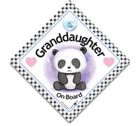 Granddaughter On Board Sign, Baby Panda On Board Sign, High Visibility Advisory Suction Cup Car Window Sign Designed to Let Other Road Users Baby is in The Car, 14 cm x 14cm x 2cm