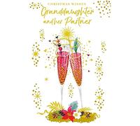 Granddaughter & Partner Christmas Card Modern Champagne 9" x 6" Lovely Verse