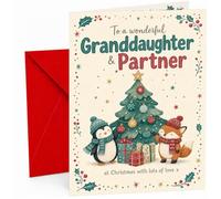Granddaughter & Partner Christmas Card Penguin Fox & Tree