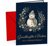 Granddaughter & Partner Christmas Card Snowman Holly Wreath