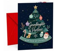 Granddaughter & Partner Christmas Card, Tree with Santa Bauble