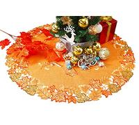 GRANDDECO Christmas Tree Skirt 48 Inch Thanksgiving Orange Tree Mat Harvest Fall Cutwork Embroidered Maple Leaves Xmas Tree Decor for Holiday Party Decorations Indoor Outdoor