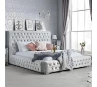 Grande Bed - Steel Crushed Velvet Fabric - Sizes Available