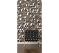 Grandeco 3D Metallic Hexagon 3 Lane repeatable Textured Mural, 2.8 x 1.59m Silver Grey