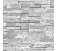 3D Slate Stone Brick Effect Wallpaper Washable Vinyl Natural Grey