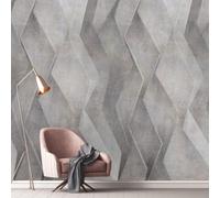 Grandeco Abstract Distressed Concrete 3D Effect 3 Lane Repeatable Textured Mural, 2.8 X 1.59M, Grey