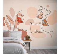 Grandeco Abstract Faces Red Lip Make-Up 7 Panel Mural 3.71 X 2.8M, Nude