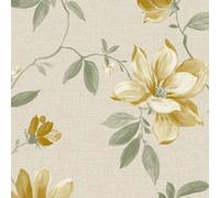 Grandeco Adeline Traditional Floral Trail Fabric Textured Wallpaper, Neutral Ochre
