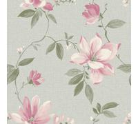Grandeco Adeline Traditional Floral Trail Fabric Textured Wallpaper, Pink Grey