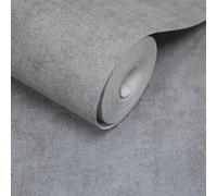 Grandeco Alba Plaster Plain Textured Wallpaper, Charcoal Grey