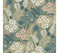 Grandeco Alice Retro Mid Century Floral Textured Wallpaper, Blue Green