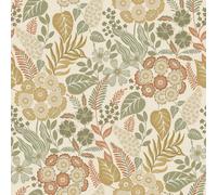 Grandeco Alice Retro Mid Century Floral Textured Wallpaper, Green Orange