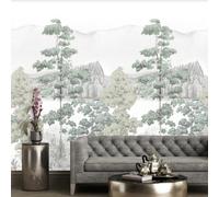 Grandeco Alix Lakeside Tree Sketch Scene 3 Panel Repeatable Mural 1.59 X 2.8M, Green