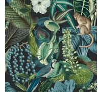Grandeco Amazon Botanical Wildlife Jungle Textured Wallpaper in Mid Blue Grandeco Mid Blue