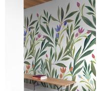 Grandeco Andrea Colourful Spring Flowers 3 Panel Repeatable Mural 1.59 X 2.8M, Green