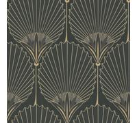 Grandeco Art Deco Nile Palm Textured Wallpaper 10m x 53cm Black Gold