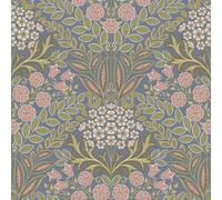 Grandeco Arts Floral Grey Blue Wallpaper Flowers Leaves Textured
