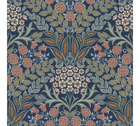 Grandeco Arts Floral Navy Wallpaper Flowers Leaves Textured