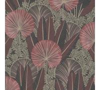 Grandeco Asperia Oriental Jungle Leaf Textured Wallpaper, Red Pink