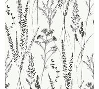 Grandeco Attitude Floral Grass Wallpaper White Black Textured Paste The Wall