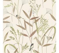 Grandeco Azuria Birds And Grasses Textured Wallpaper Beige