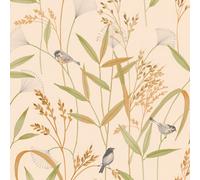 Grandeco Azuria Birds And Grasses Textured Wallpaper Coral Blush