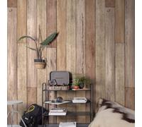 Grandeco Beach House Vertcial Wood Plank 3 Lane Repeatable Textured Mural, 1.59 X 2.8M, Oask Wood
