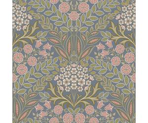 Grandeco Belevedere Arts And Crafts Floral Damask, Blue