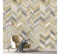 Grandeco Betti Herringbone Chevron 3 Lane Repeatable Textured Mural, 2.8 X 1.59M, Mustard Yellow