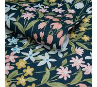 Grandeco Bluebell Wood Floral Leaf Textured Wallpaper, Black