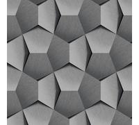 Grandeco Boaz 3D Effect Metal Panel Blown Vinyl Textured Wallpaper, Grey, Grey