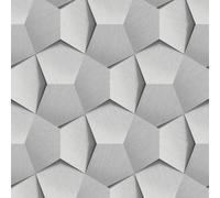 Grandeco Boaz 3D Effect Metal Panel Blown Vinyl Textured Wallpaper, Light Silver Grey, Silver