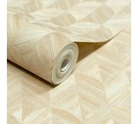 Grandeco Boutique Amber Art Deco Geo Luxury Weight Embossed Wallpaper, Beige
