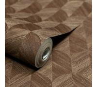 Grandeco Boutique Amber Art Deco Geo Luxury Weight Embossed Wallpaper, Chocolate Brown