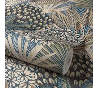 Grandeco Boutique Collection Botanical Mael Modern Jungle Navy Blue and Green Wallpaper