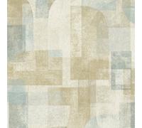 Grandeco Boutique Distressed Geo Abstract Shapes Pvc-Free Eco Wallpaper, Taupe Blue