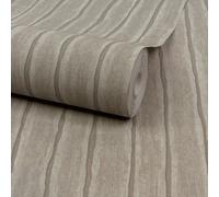 Grandeco Boutique Kalema Fabric Stripe Luxury Weight Embossed Wallpaper, Taupe