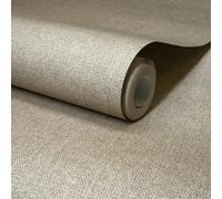 Grandeco Boutique Mini Twill Woven Texture Fabric Effect PVC-free Eco Wallpaper, Taupe