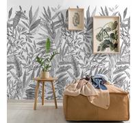 Grandeco Branca Jungle Sketch 3 Lane Repeatable Textured Mural, 1.59 X 2.8M, White