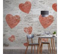 Grandeco Brick Wall With Graffiti Heart 3 Panel Repeatable Textured Mural, 1.59 X 2.8M Red