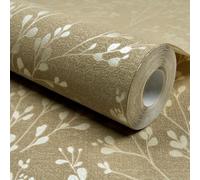 Grandeco Calluna Delicate Metallic Sprig Blown Vinyl Wallpaper, Beige
