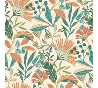 Grandeco Ciara Tropical Leaf Orange Green Wallpaper Botanical Paste The Wall