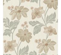 Grandeco Clematis Floral Trail Textured Blown Vinyl Wallpaper, Sage, Green